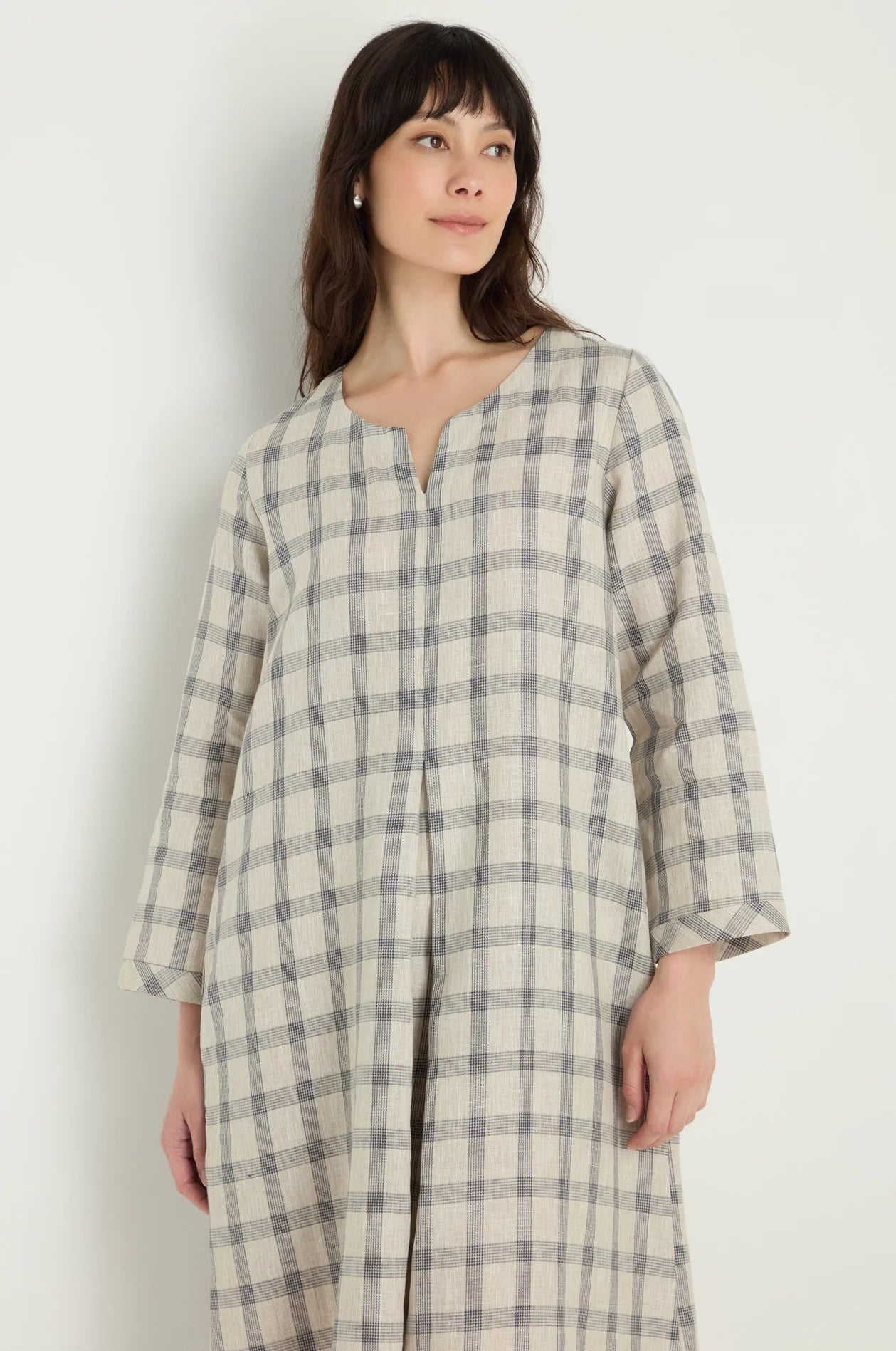 picture of Sahara Multi Lines Grid Linen Dress - Ecru/Night - Number Two - womens - fashion - clothing - Sahara 4