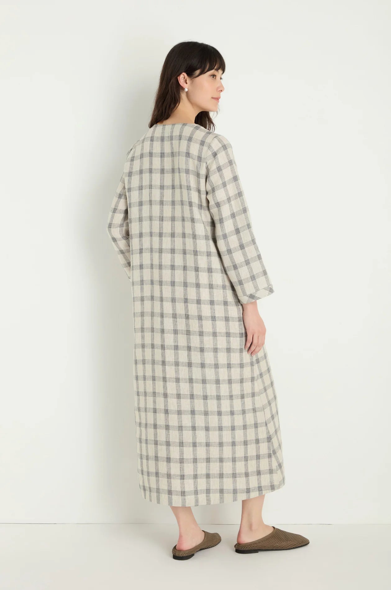 picture of Sahara Multi Lines Grid Linen Dress - Ecru/Night - Number Two - womens - fashion - clothing - Sahara 3