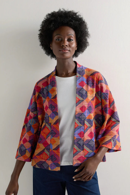 Sahara Stretch Jersey Cubist Print Jacket Multi