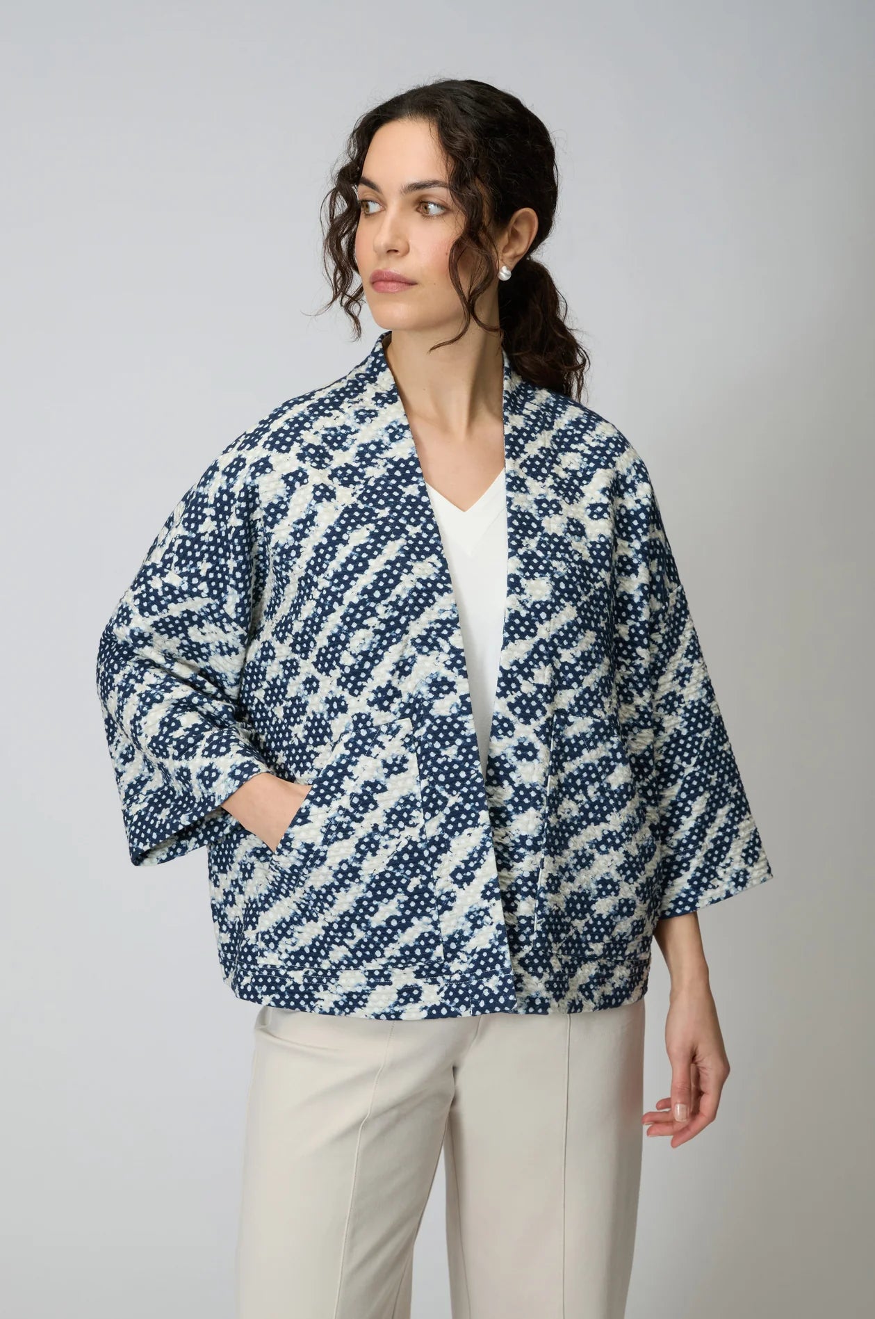 picture of Sahara Diamond Tie Dye Jersey Jacket - Night/Ecru - Number Two - womens - fashion - clothing - Sahara 1