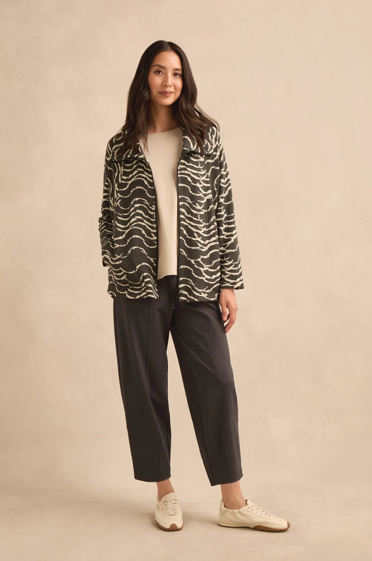 Sahara  Etched Wave Zip Boxy Jacket - Slate/Ecru