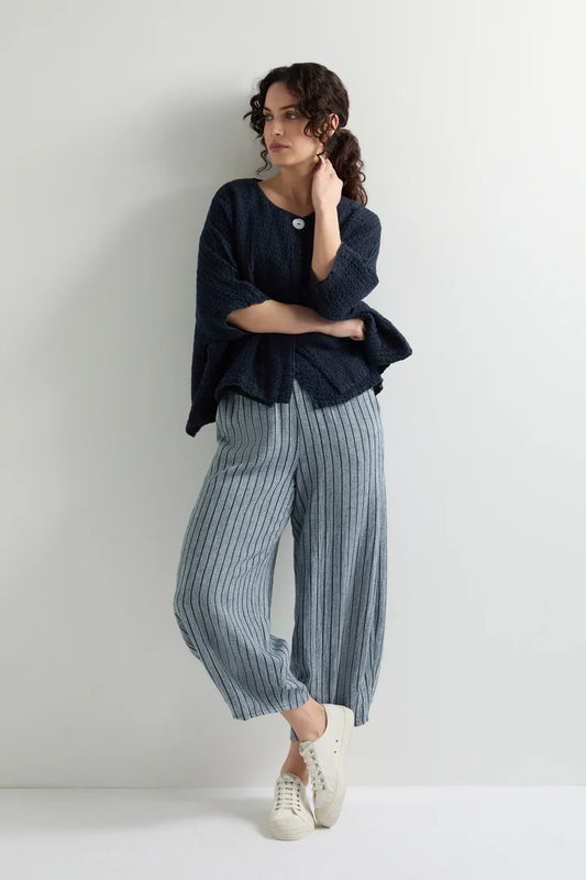 Sahara Linen Viscose Stripe Bubble Trouser Navy Marl/Navy