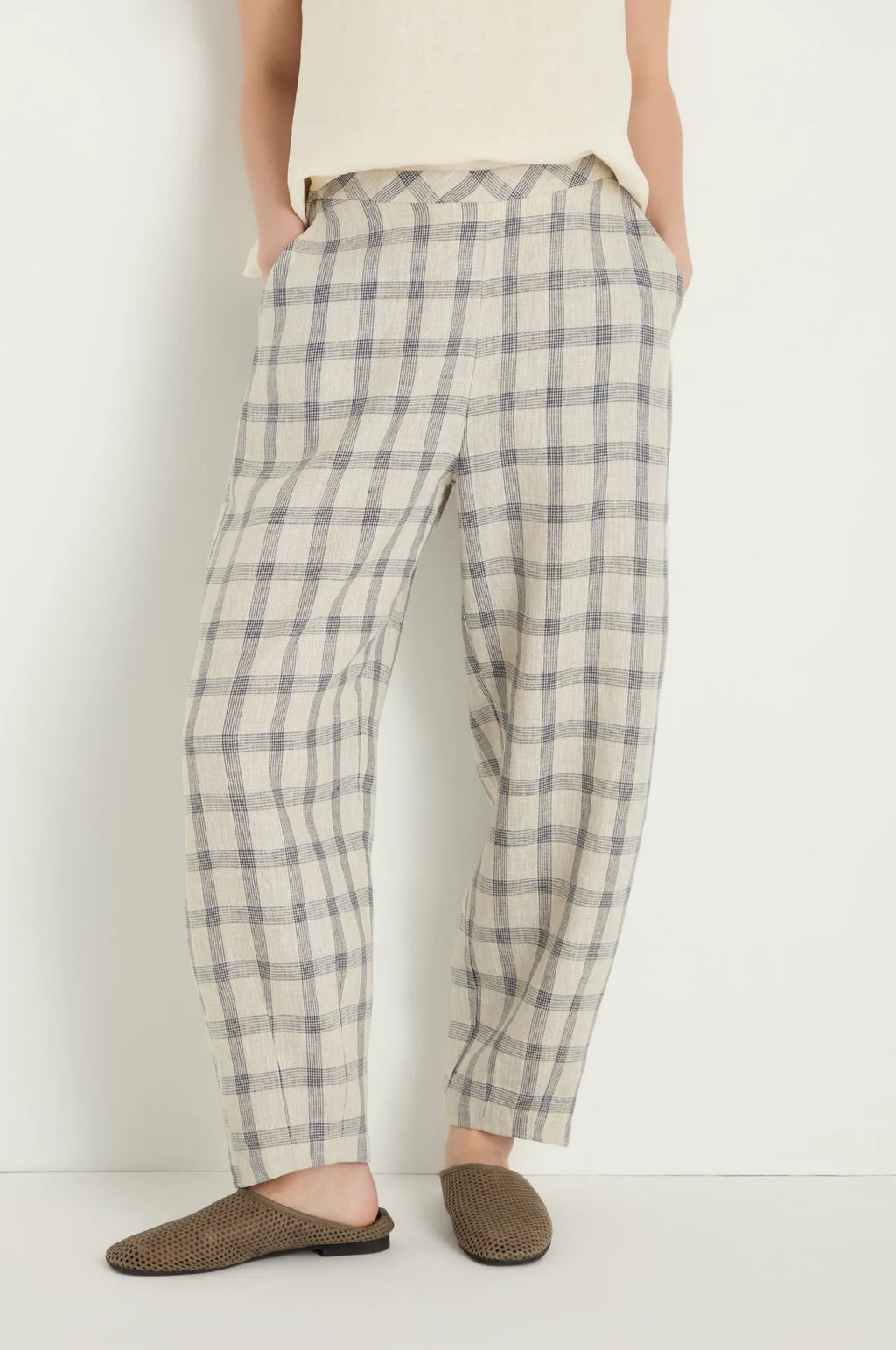 picture of Sahara Multi Lines Grid Linen Bubble Trouser - Ecru/Night - Number Two - womens - fashion - clothing - Sahara 1