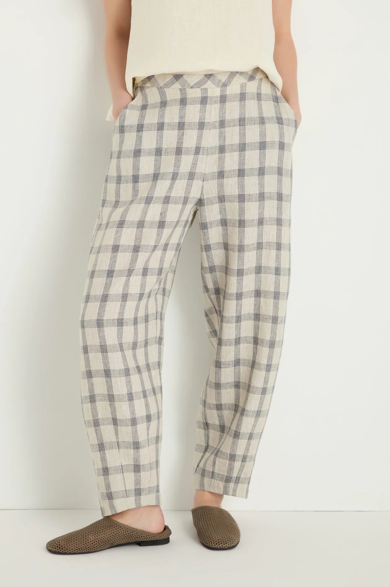 picture of Sahara Multi Lines Grid Linen Bubble Trouser - Ecru/Night - Number Two - womens - fashion - clothing - Sahara 1