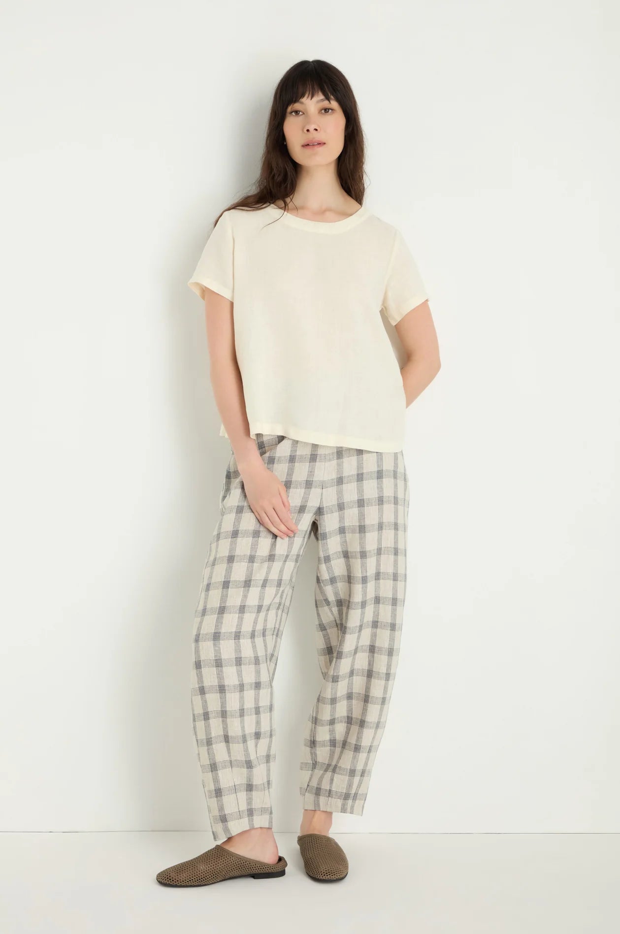 picture of Sahara Multi Lines Grid Linen Bubble Trouser - Ecru/Night - Number Two - womens - fashion - clothing - Sahara 2