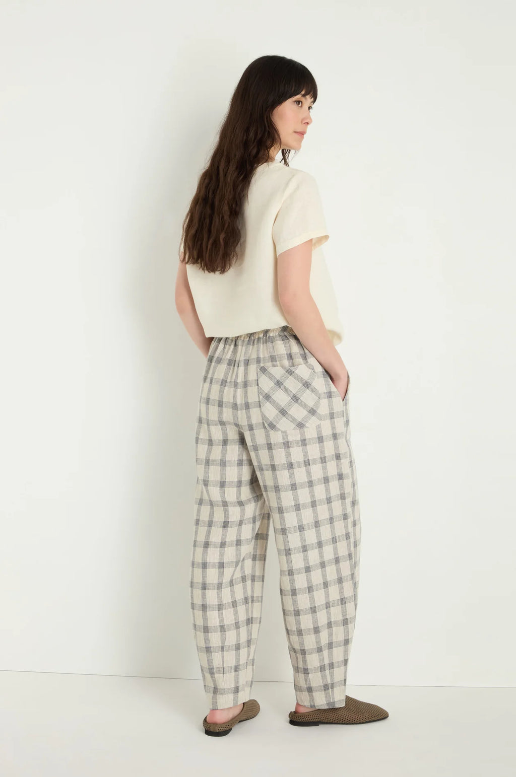 picture of Sahara Multi Lines Grid Linen Bubble Trouser - Ecru/Night - Number Two - womens - fashion - clothing - Sahara 4