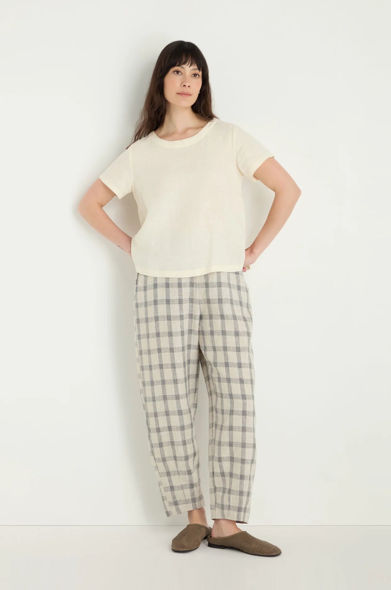 picture of Sahara Multi Lines Grid Linen Bubble Trouser - Ecru/Night - Number Two - womens - fashion - clothing - Sahara 3