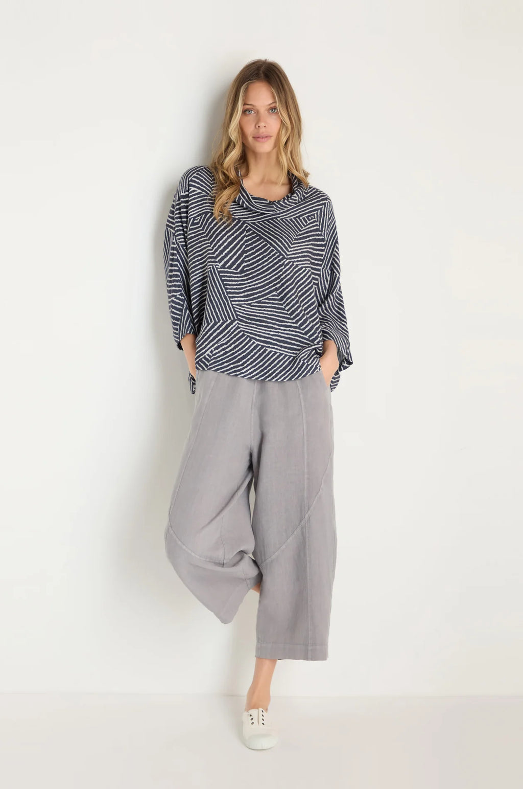 picture of Sahara Linear Prism Cowl Neck Top - Night/Ecru - Number Two - womens - fashion - clothing - Sahara 3