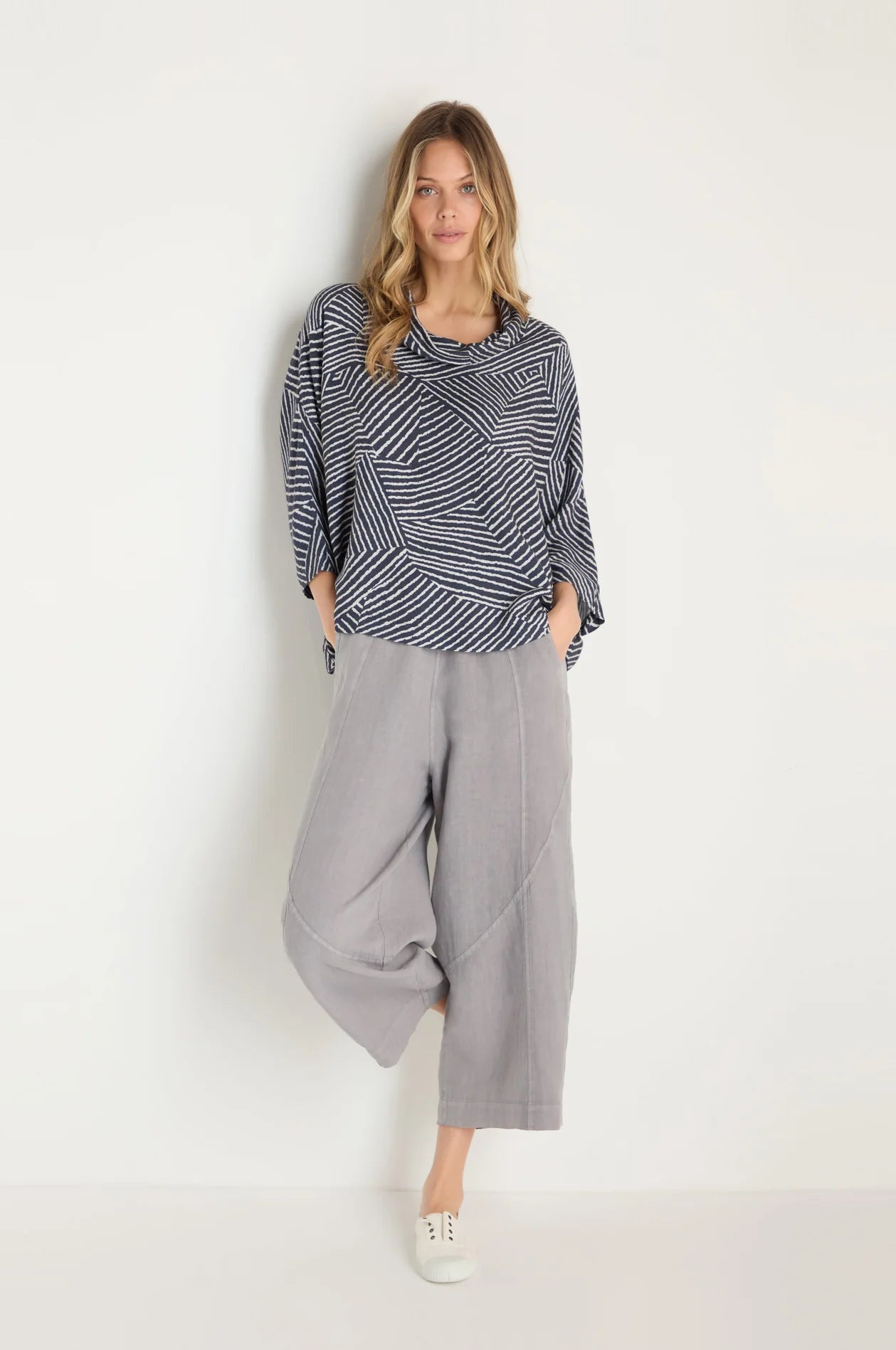 picture of Sahara Linear Prism Cowl Neck Top - Night/Ecru - Number Two - womens - fashion - clothing - Sahara 3