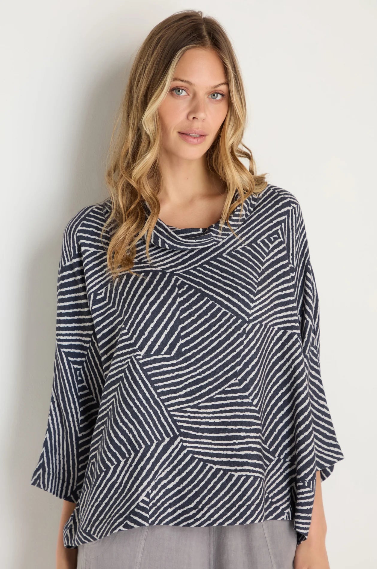 picture of Sahara Linear Prism Cowl Neck Top - Night/Ecru - Number Two - womens - fashion - clothing - Sahara 1