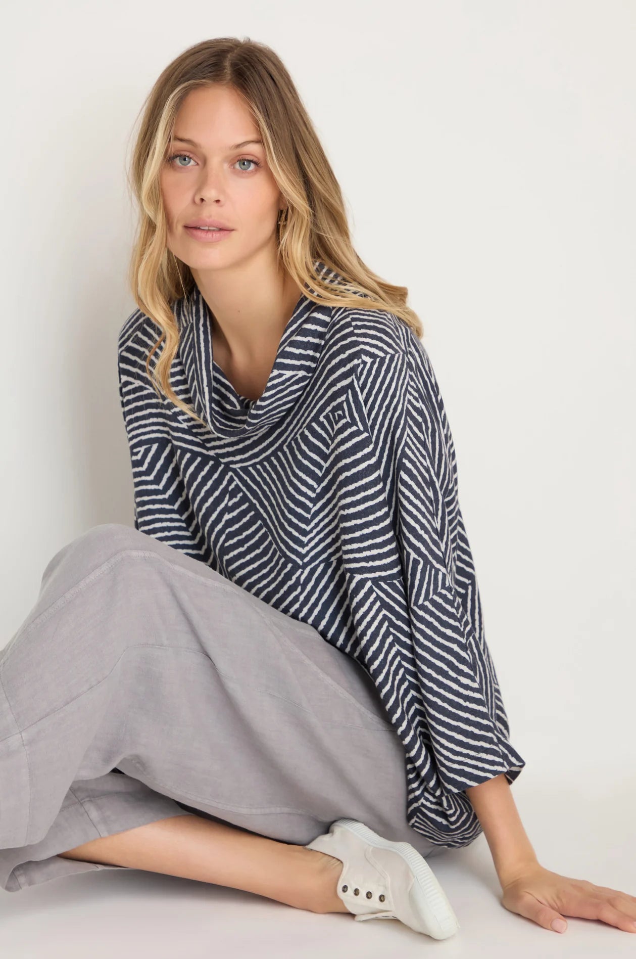 picture of Sahara Linear Prism Cowl Neck Top - Night/Ecru - Number Two - womens - fashion - clothing - Sahara 2