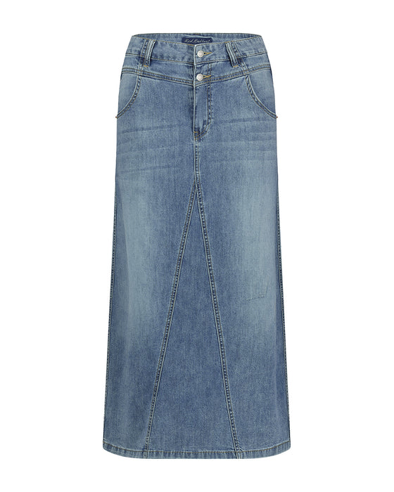 Red Button Alina Skirt Stone Used Denim