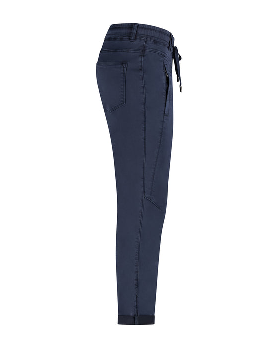 Red Button Tessy Stretch Cotton Tie Waist Pull On Jogger Navy