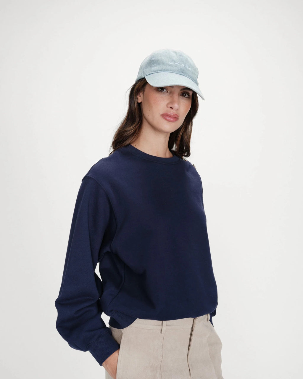 picture of Grace & Mila Slimane Cap - Sky Blue Denim - Number Two - womens - fashion - accessories - Grace & Mila 2