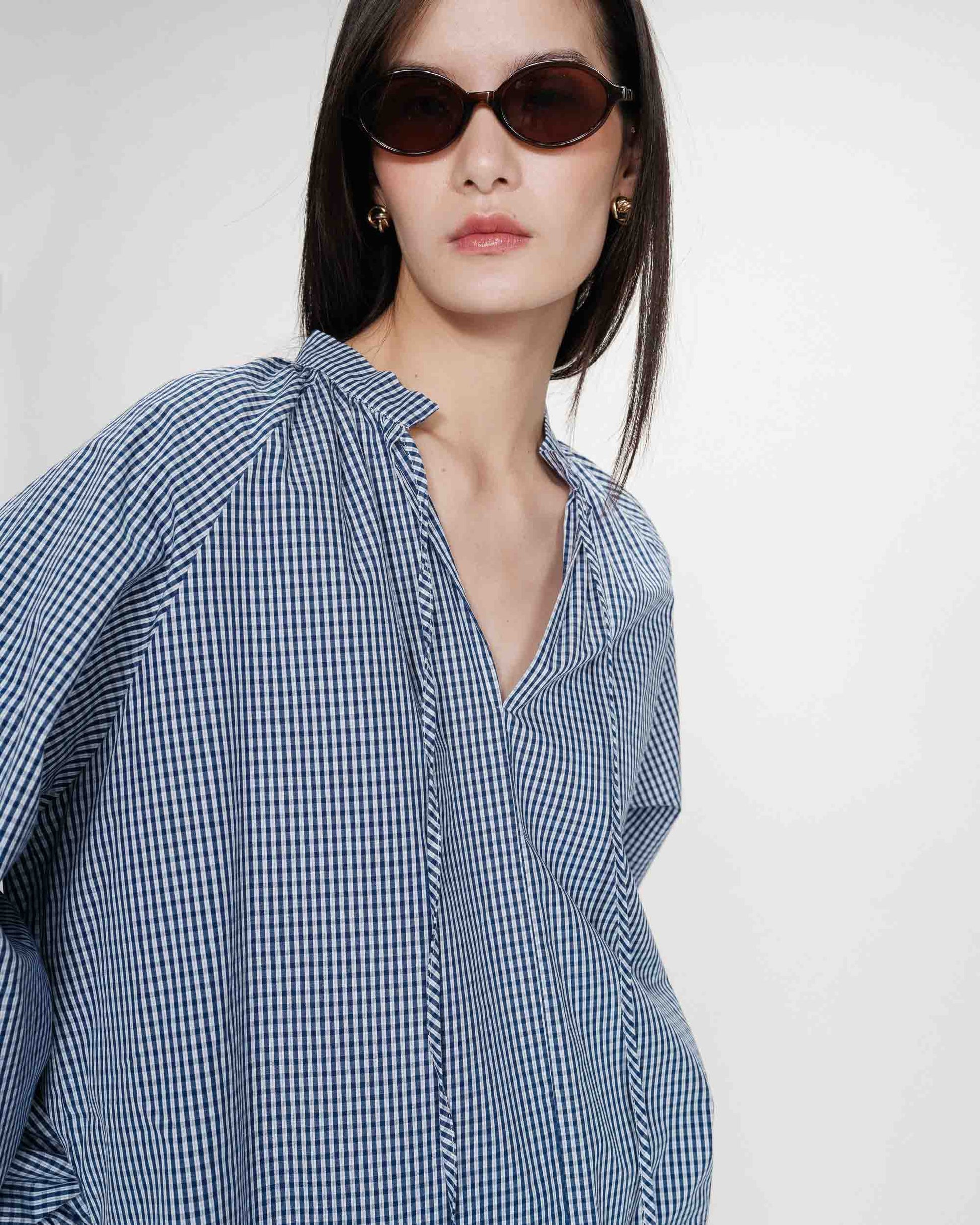 picture of Grace & Mila Varry Blouse - Marine Check - Number Two - womens - fashion - clothing - Grace & Mila 1