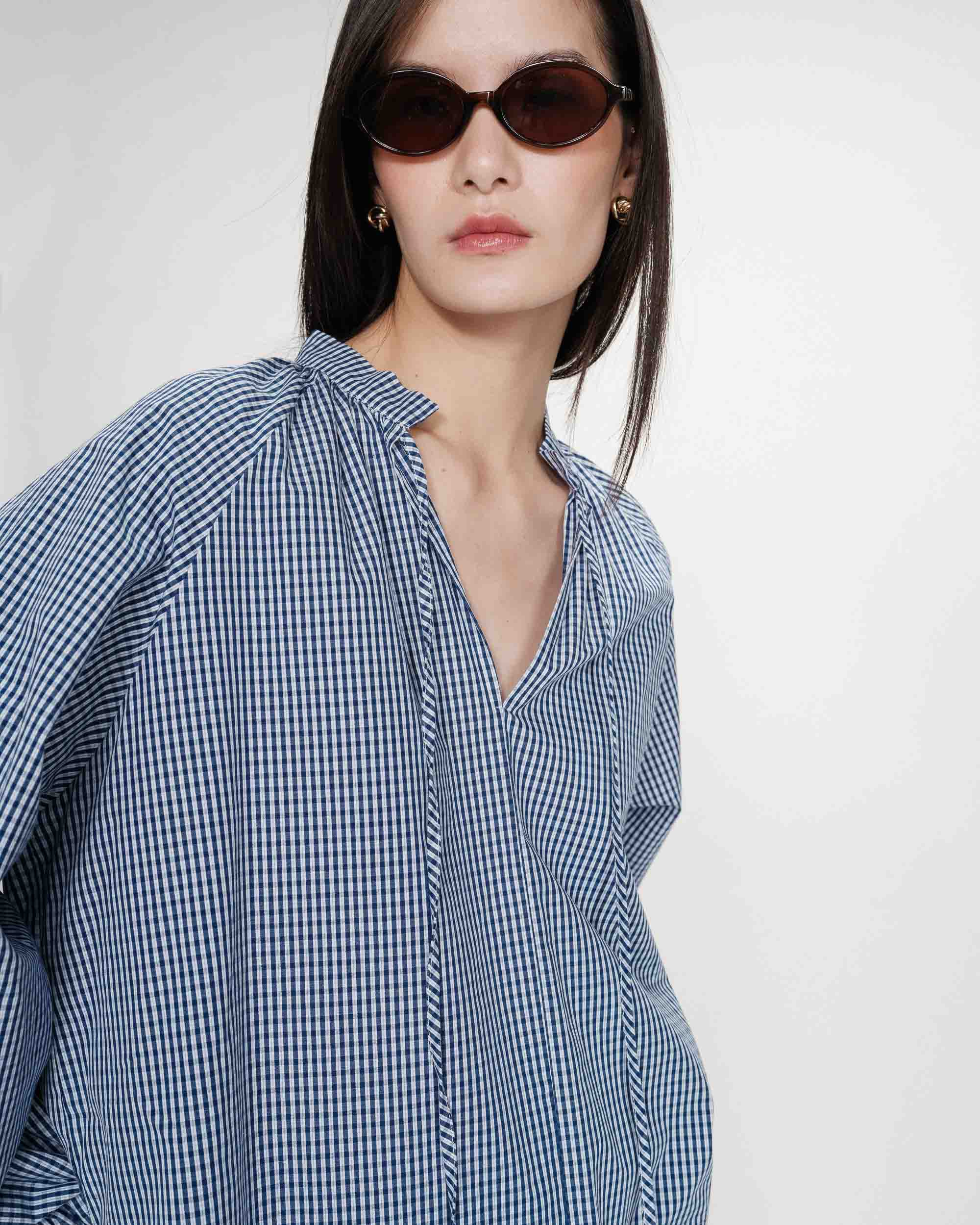 picture of Grace & Mila Varry Blouse - Marine Check - Number Two - womens - fashion - clothing - Grace & Mila 1