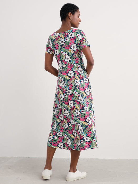 Seasalt Veronica Short Sleeve Midi Dress Organic Cotton Garden Flowers Night