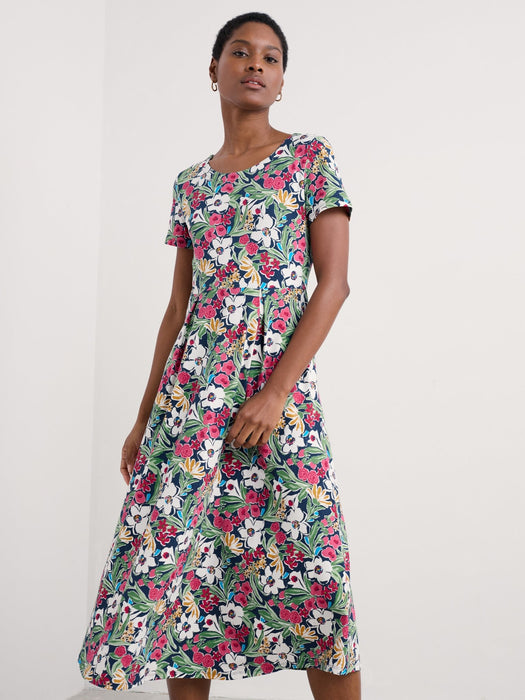 Seasalt Veronica Short Sleeve Midi Dress Organic Cotton Garden Flowers Night