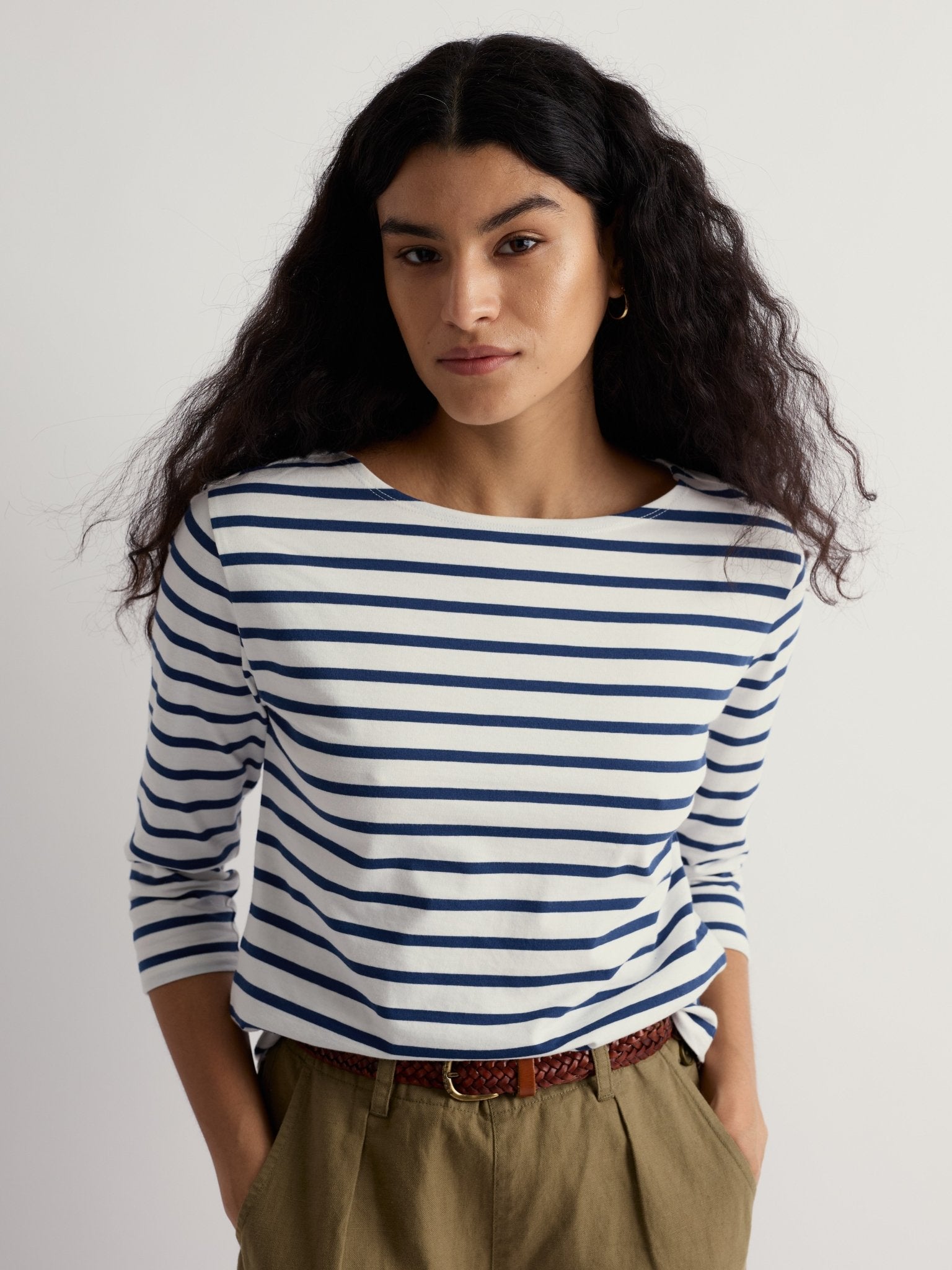 picture of Seasalt Sailor 3/4 Sleeve Top Organic Cotton Breton - Dark Voyage - Number Two - womens - fashion - clothing - Seasalt 1