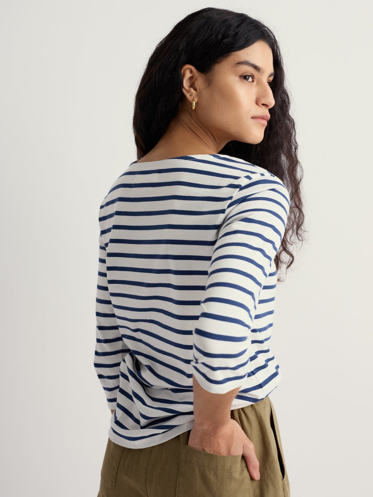 picture of Seasalt Sailor 3/4 Sleeve Top Organic Cotton Breton - Dark Voyage - Number Two - womens - fashion - clothing - Seasalt 3