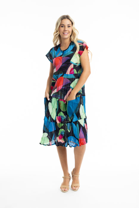 Orientique Seychelles Bias Dress with Front Pocket Multi Print