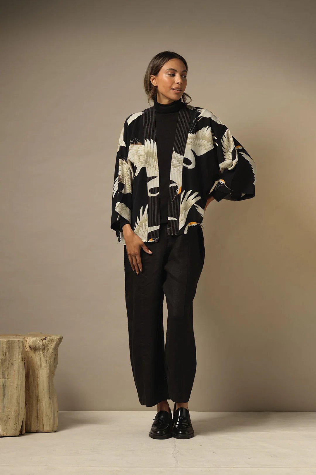 picture of One Hundred Stars Crepe Kimono Black Stork - Number Two - womens - fashion - clothing - One Hundred Stars 7