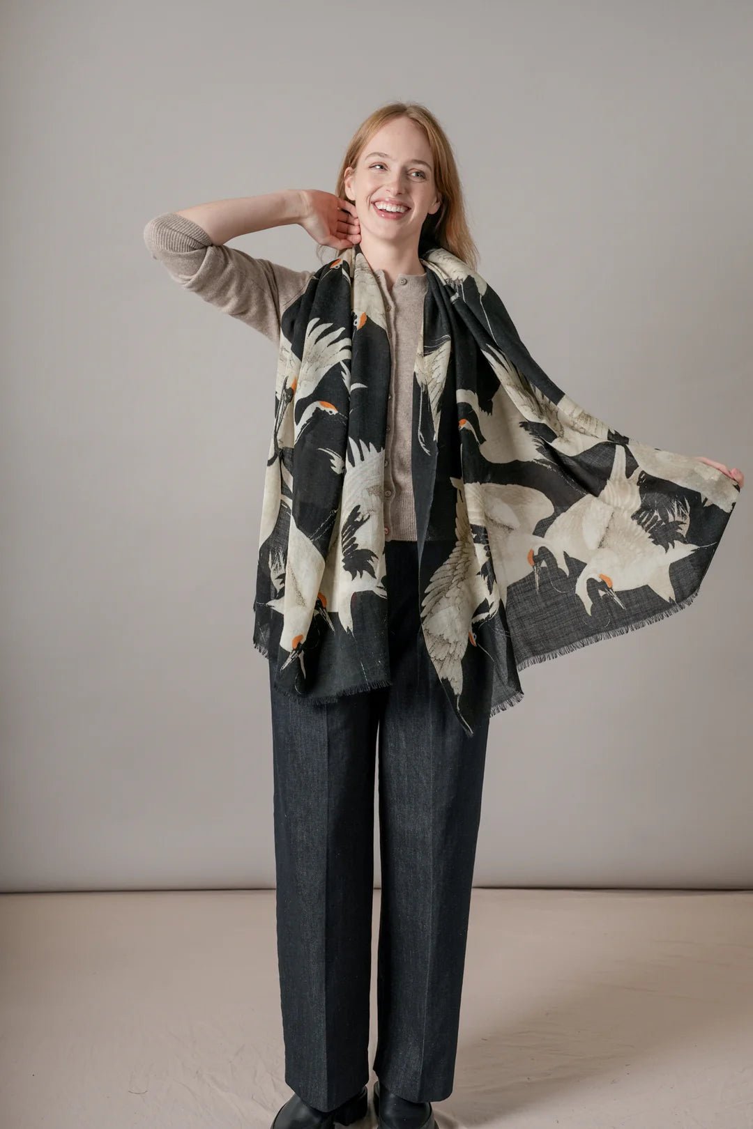 picture of One Hundred Stars Wool Scarf Stork Black - Number Two - womens - fashion - accessories - One Hundred Stars 3