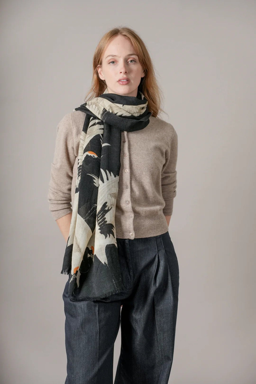 picture of One Hundred Stars Wool Scarf Stork Black - Number Two - womens - fashion - accessories - One Hundred Stars 1