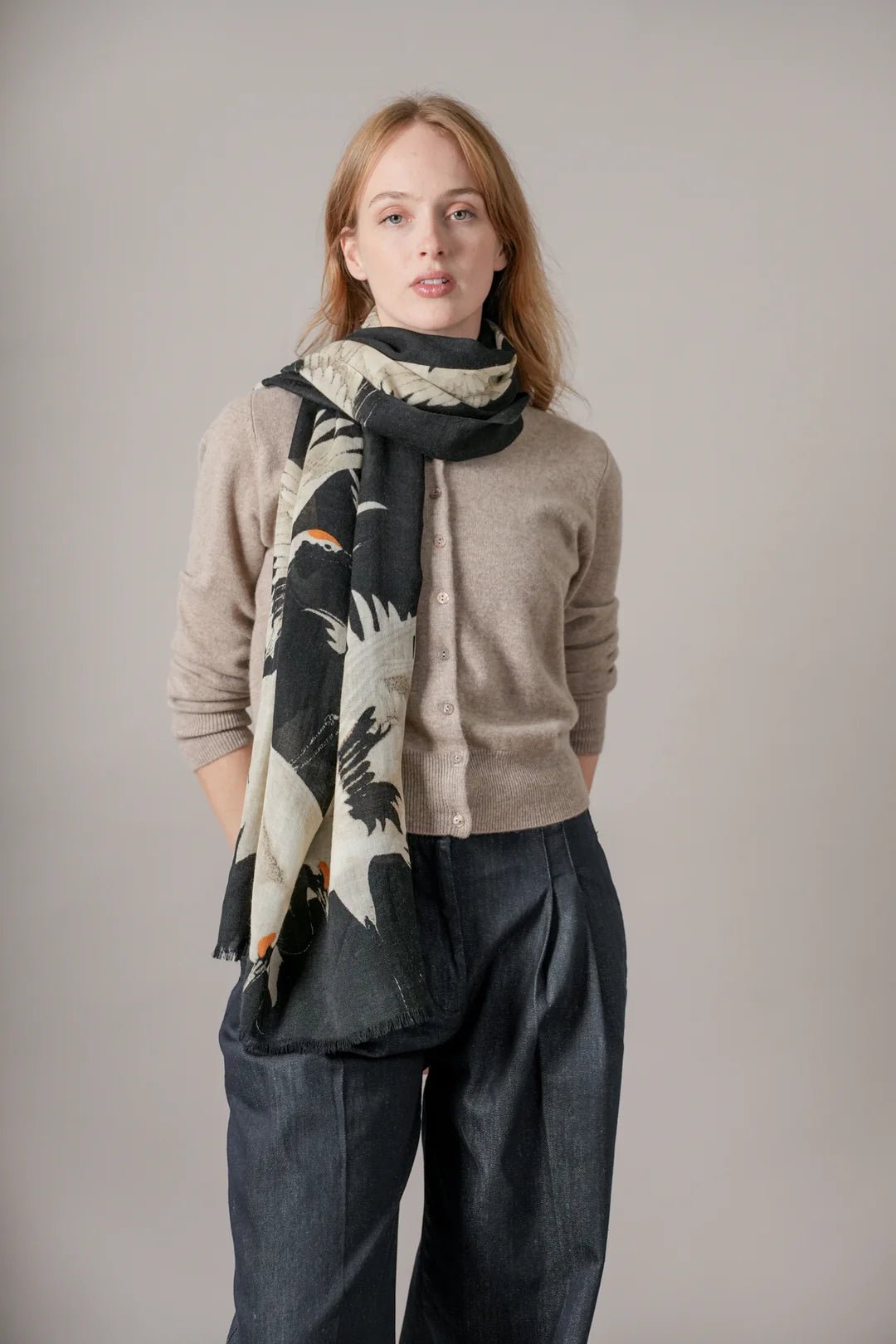 picture of One Hundred Stars Wool Scarf Stork Black - Number Two - womens - fashion - accessories - One Hundred Stars 1