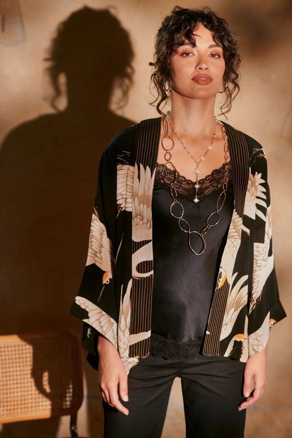 One Hundred Stars Kimono - Stork Black