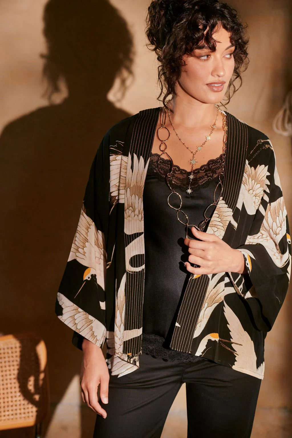 One Hundred Stars Kimono - Stork Black