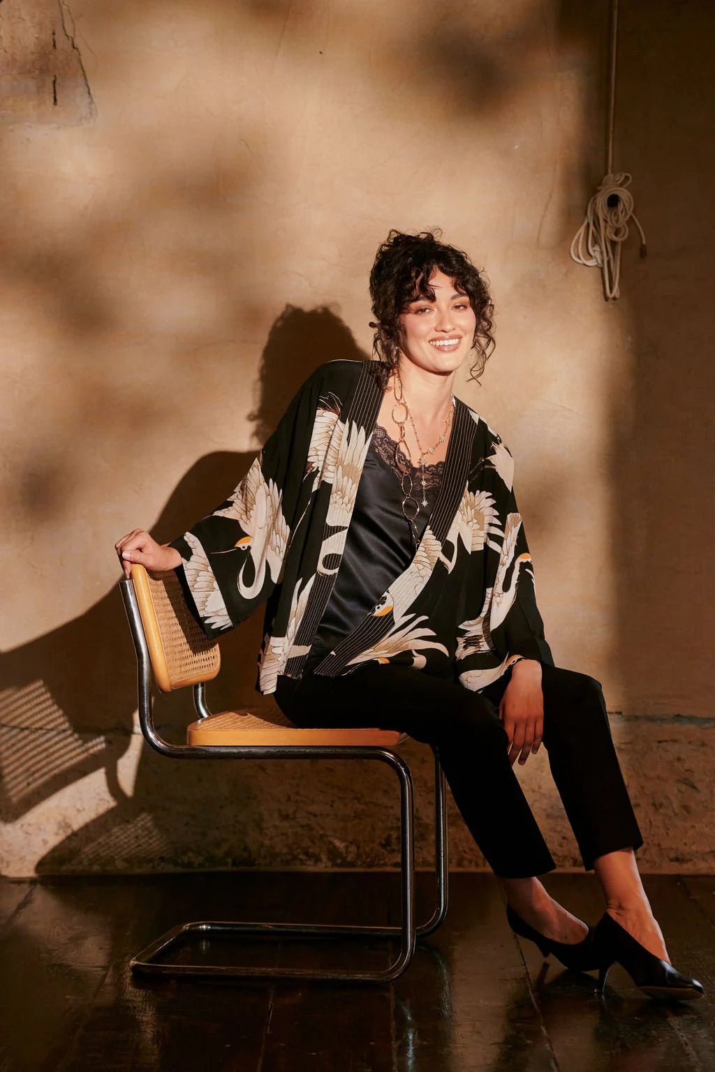 picture of One Hundred Stars Crepe Kimono Black Stork - Number Two - womens - fashion - clothing - One Hundred Stars 3