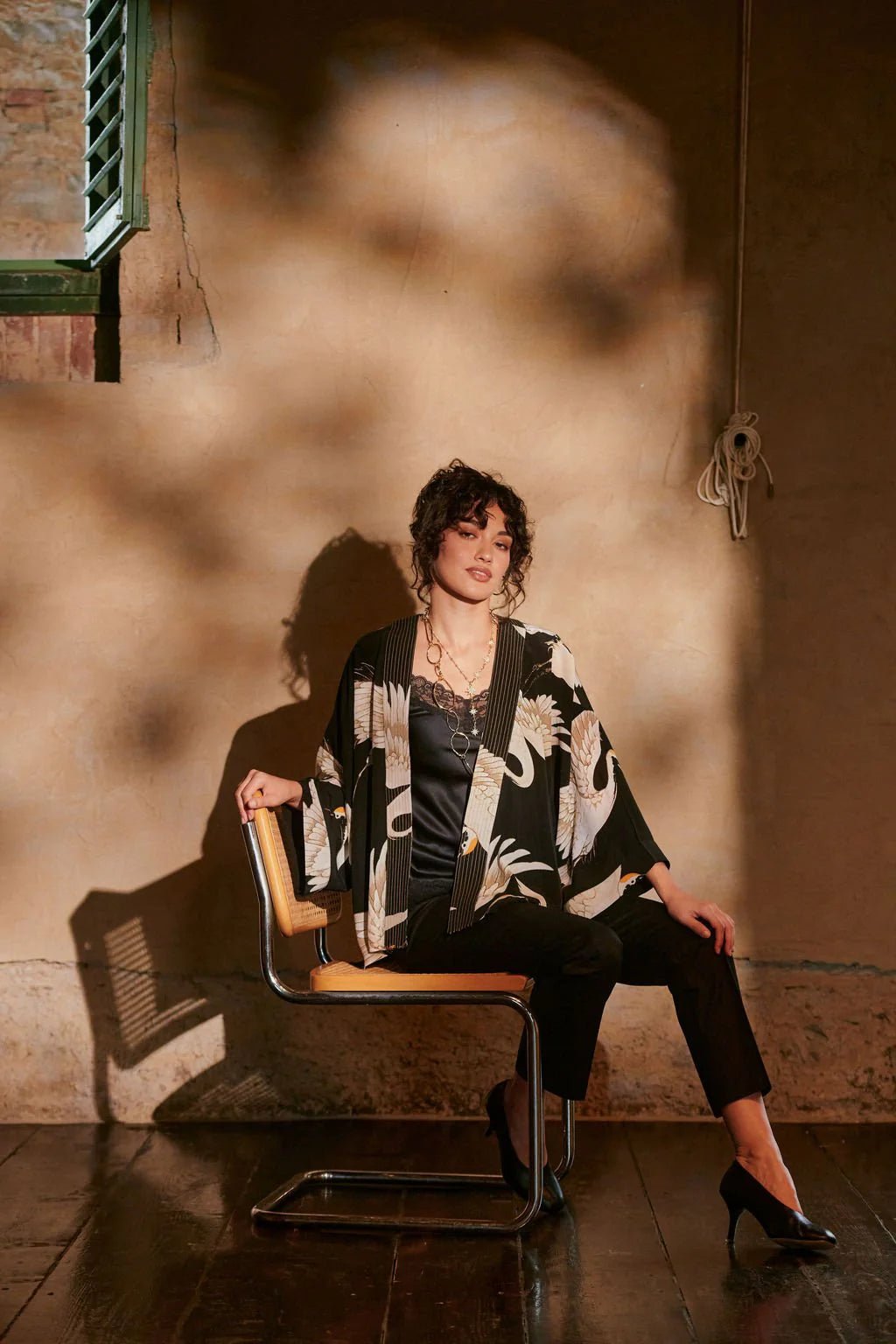 picture of One Hundred Stars Crepe Kimono Black Stork - Number Two - womens - fashion - clothing - One Hundred Stars 5