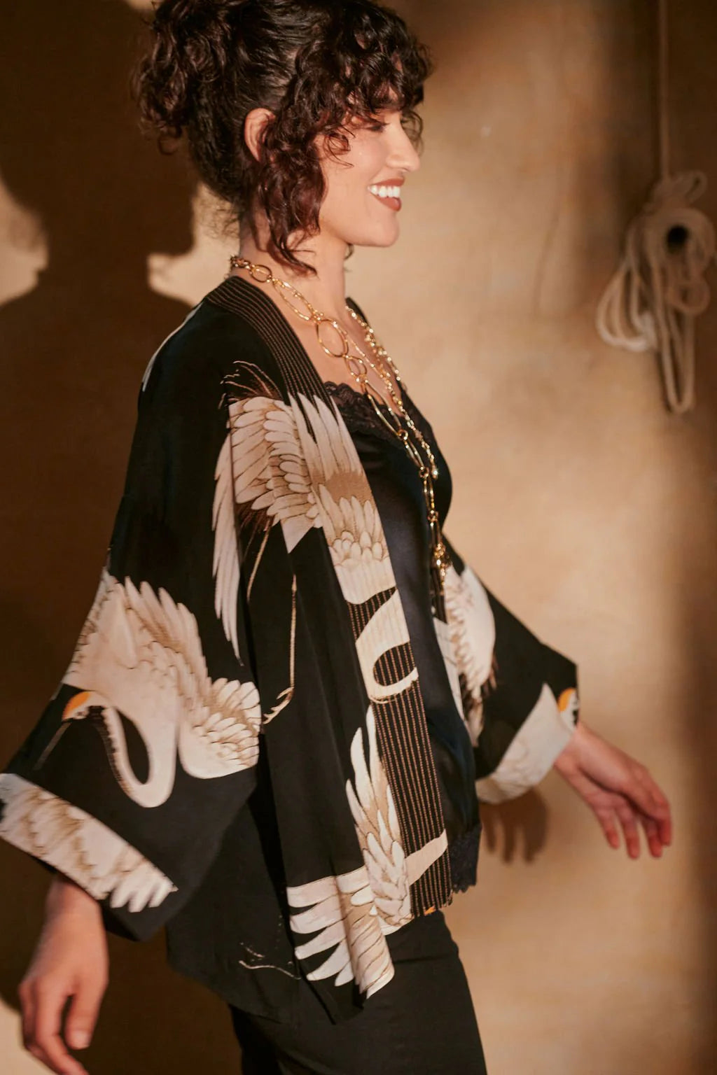 One Hundred Stars Kimono - Stork Black