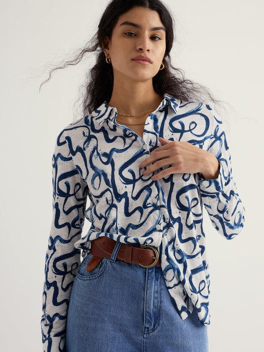 picture of Seasalt Teasel Head Shirt - Ink Strokes Chalk - Number Two - womens - fashion - clothing - Seasalt 1