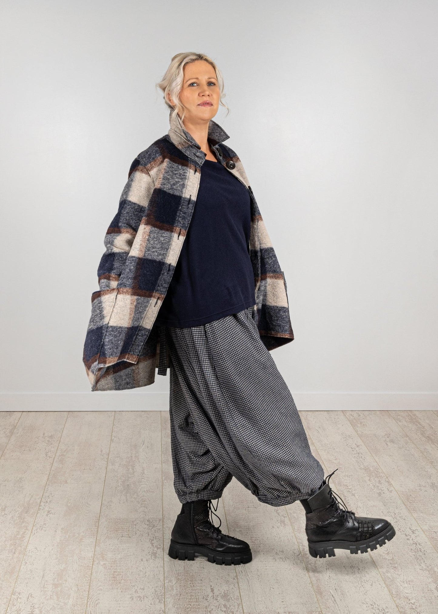 picture of Thing 7121 Boiled Wool Check Jacket - Navy - Number Two - womens - fashion - clothing - Thing 2