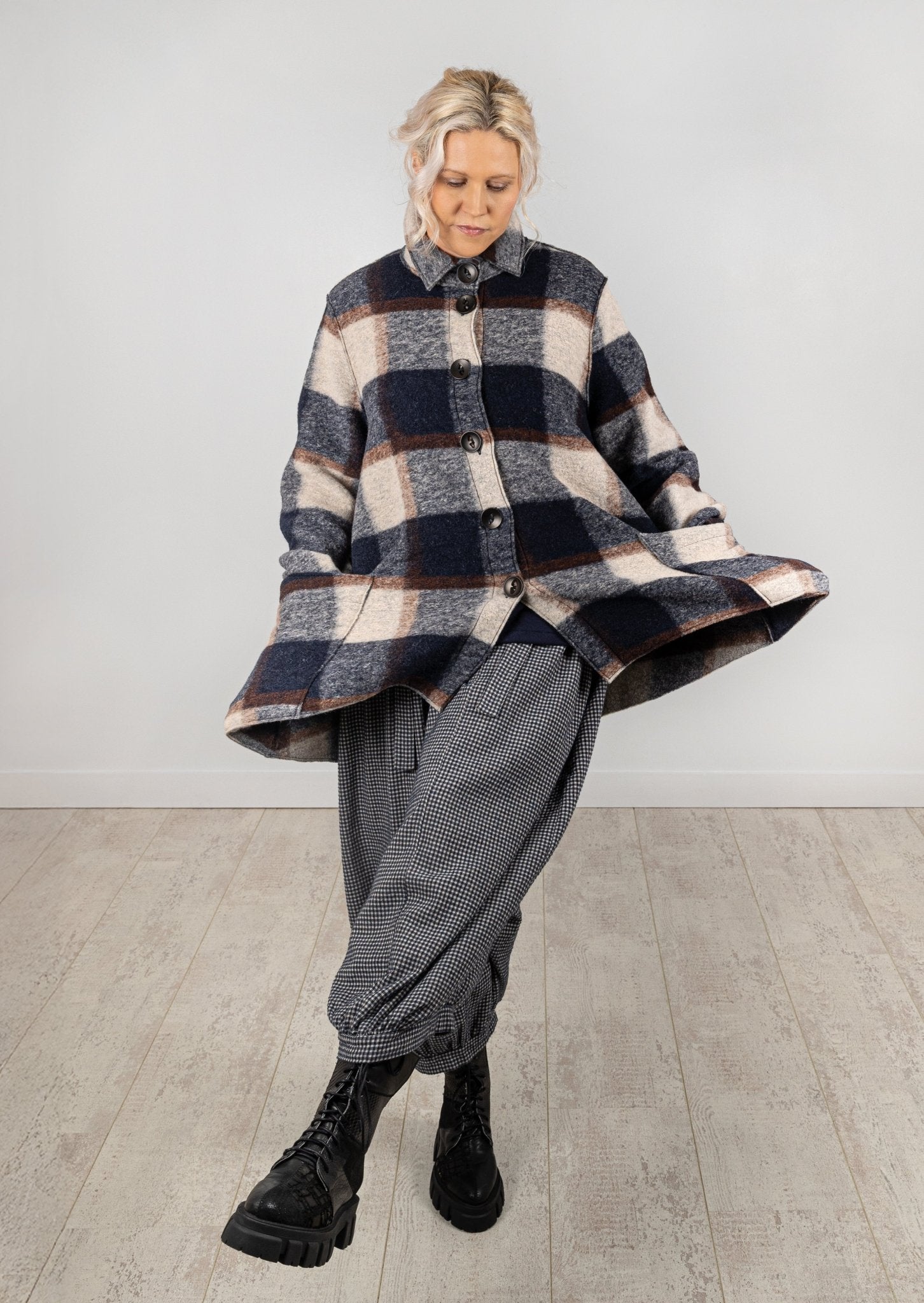 picture of Thing 7121 Boiled Wool Check Jacket - Navy - Number Two - womens - fashion - clothing - Thing 1