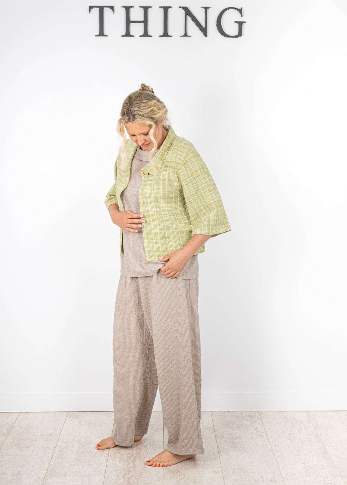 picture of Thing 7196 Structured Check Linen Jacket - Olive - Number Two - womens - fashion - clothing - Thing 1