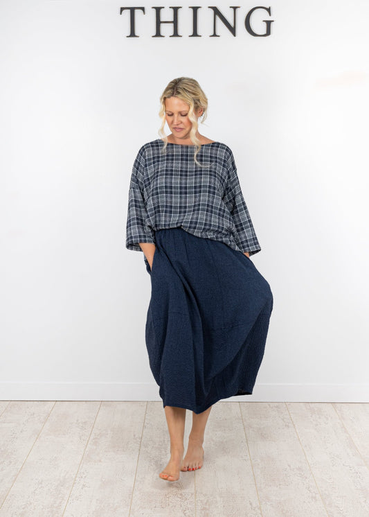picture of Thing 7192 Structured Check Linen Top - Navy - Number Two - womens - fashion - clothing - Thing 1