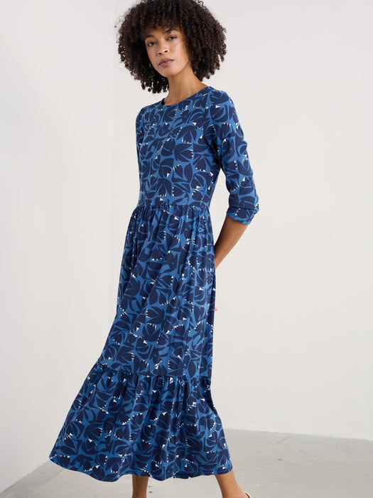 Seasalt Tor View Jersey Dress Floral Cutout Ink