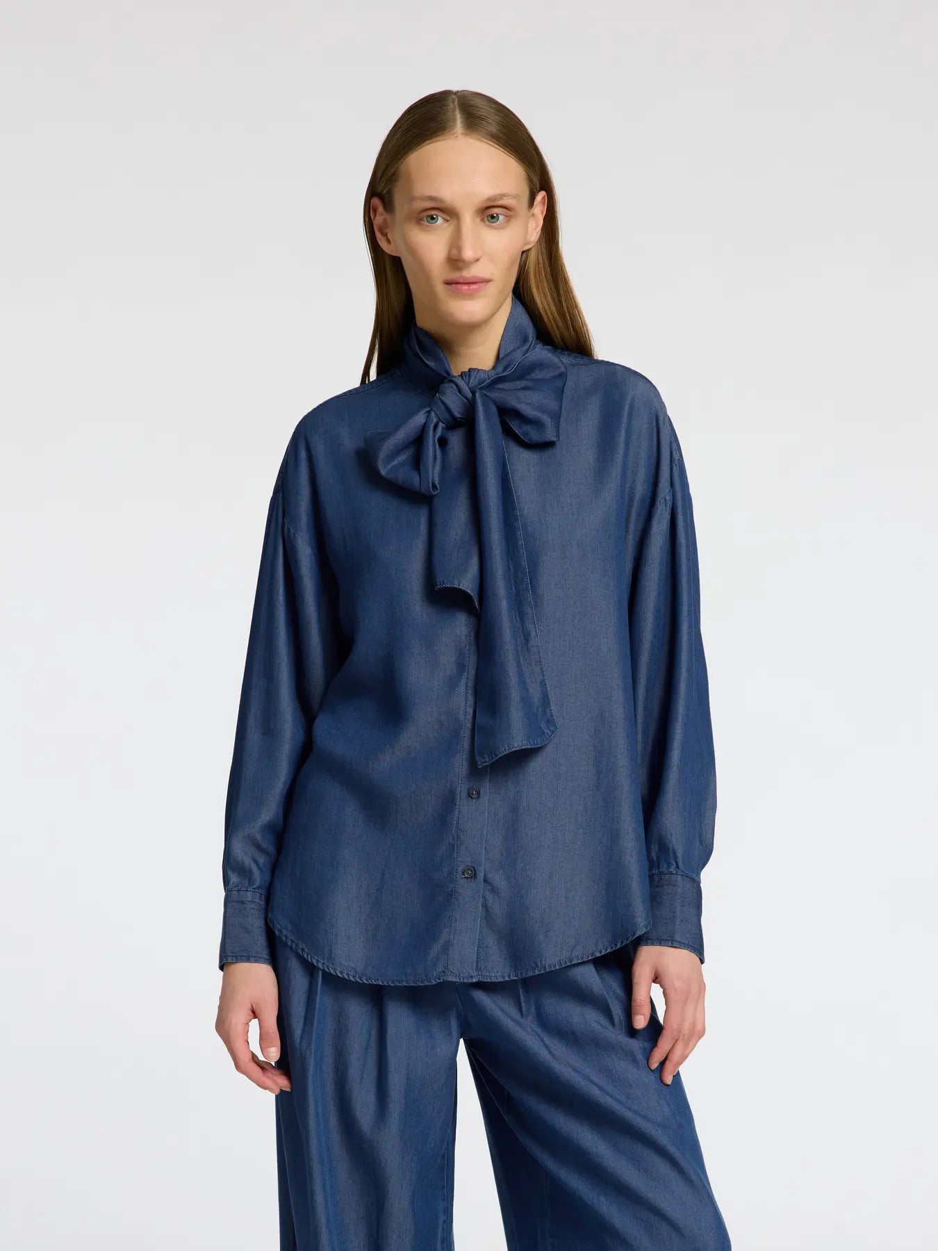 Selected Femme Janna Chambray LS Shirt Dark Blue