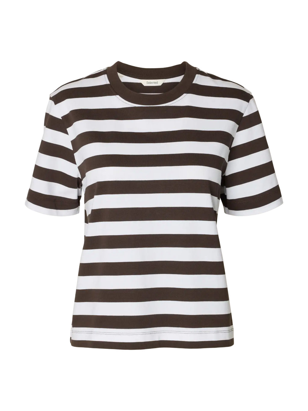 Selected Femme Essential SS Stripes Boxy Tee - Delicioso Bright White