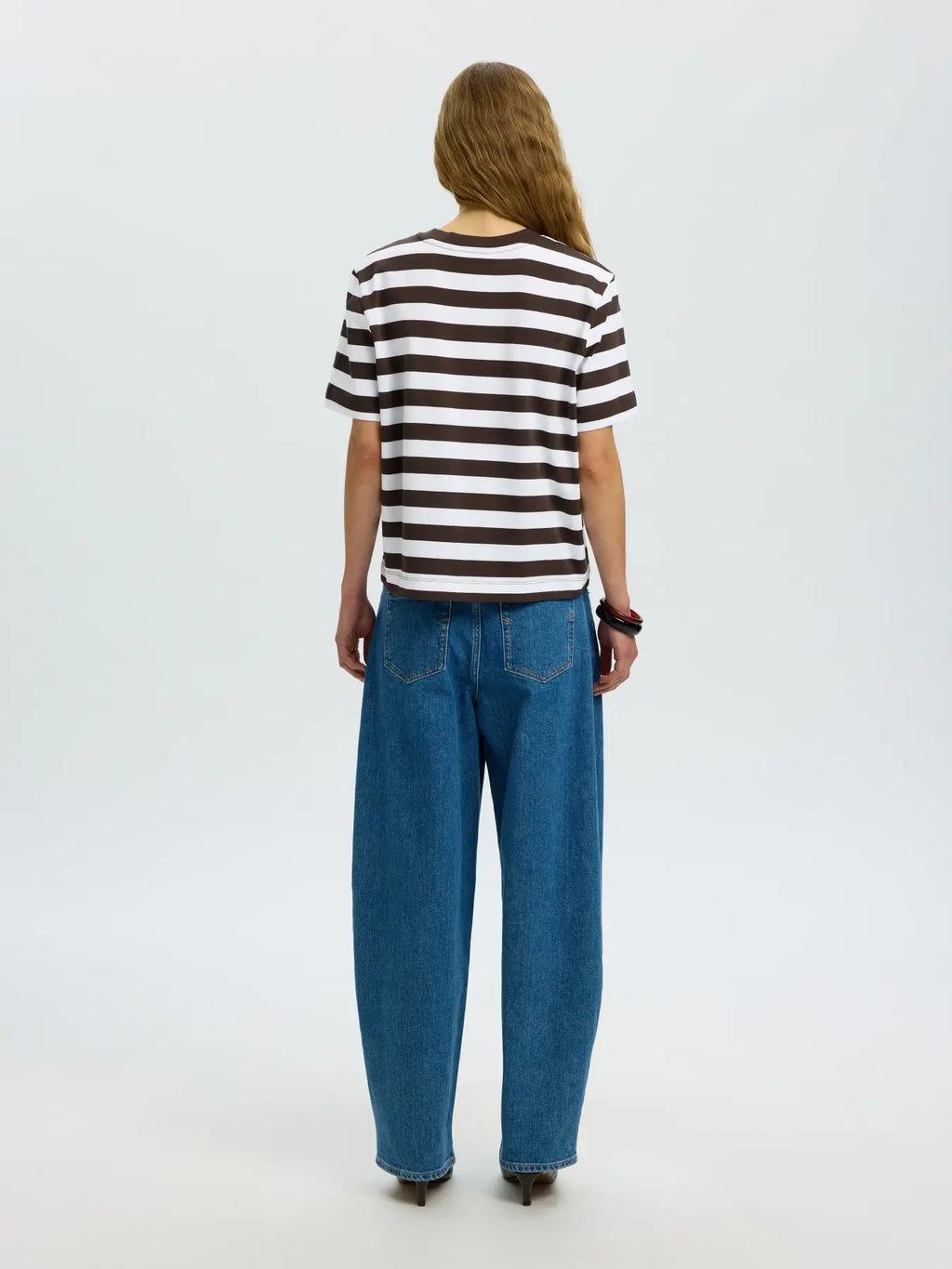 Selected Femme Essential SS Stripes Boxy Tee - Delicioso Bright White
