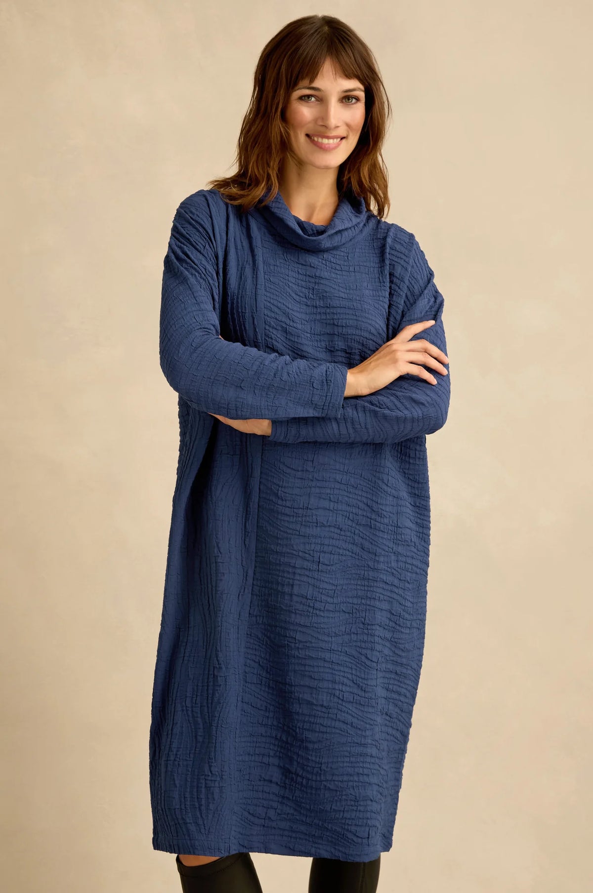 Sahara Wave Textured Crinkle Dress - Cobalt
