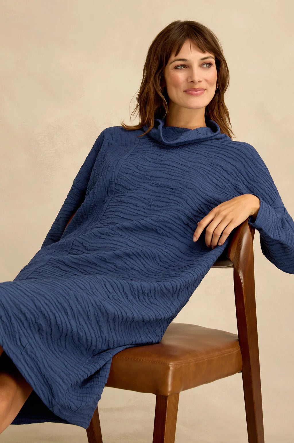 Sahara Wave Textured Crinkle Dress - Cobalt