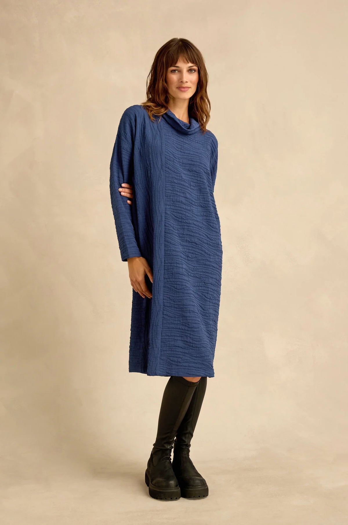 Sahara Wave Textured Crinkle Dress - Cobalt