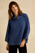 Sahara Wave Textured Crinkle Cowl Neck Top - Cobalt