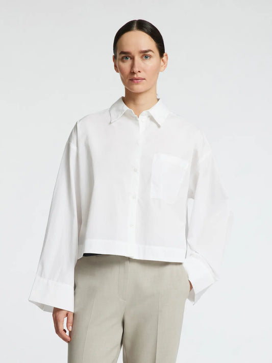 Selected Femme Astha LS Boxy Fit Cropped Shirt Bright White