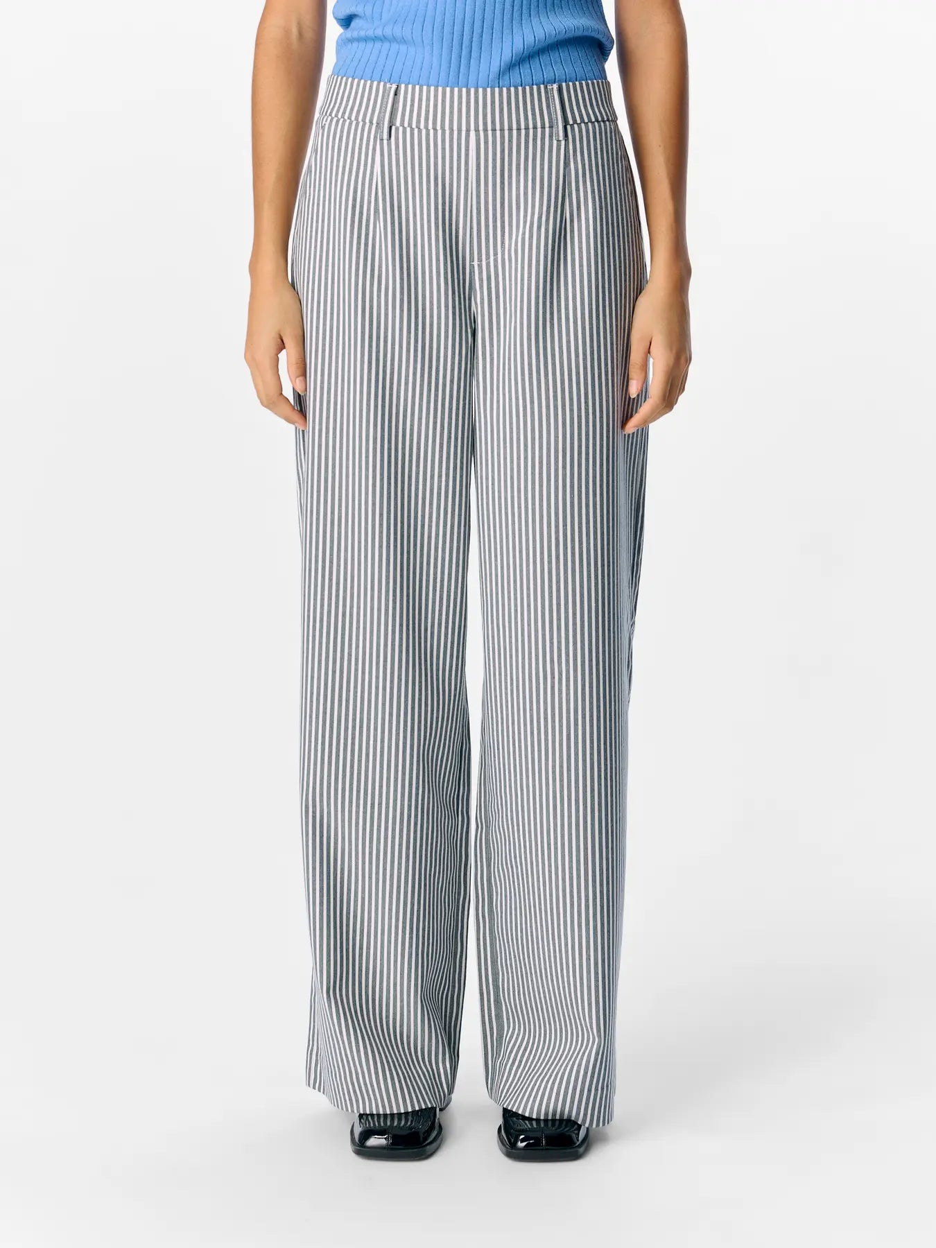 picture of Object Lisa Wide Trouser - Cloud Dancer/Sky Stripe - Number Two - womens - fashion - clothing - Object 5