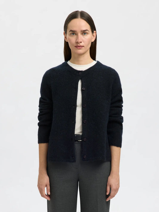 picture of Selected Femme Lulu Long Sleeved Wool Blend Cardigan - Dark Sapphire - Number Two - womens - fashion - ethical -